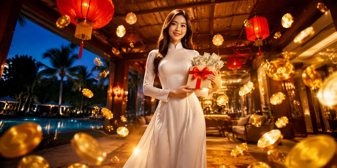 Người phụ nữ mặc áo dài tại Hội An theo dõi kèo bóng đá trên điện thoại di động