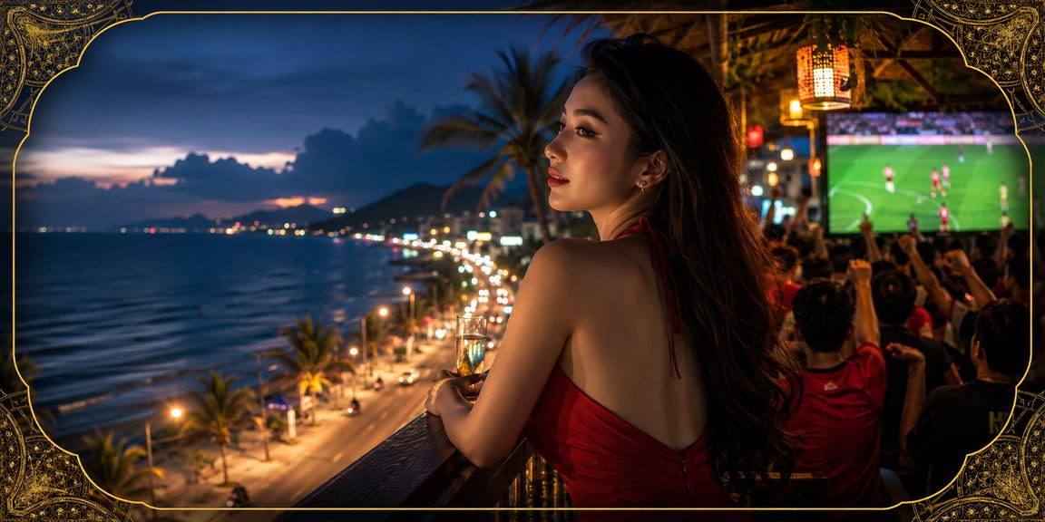 Người hâm mộ bóng đá xem kèo cá cược tại bãi biển Mũi Né buổi tối